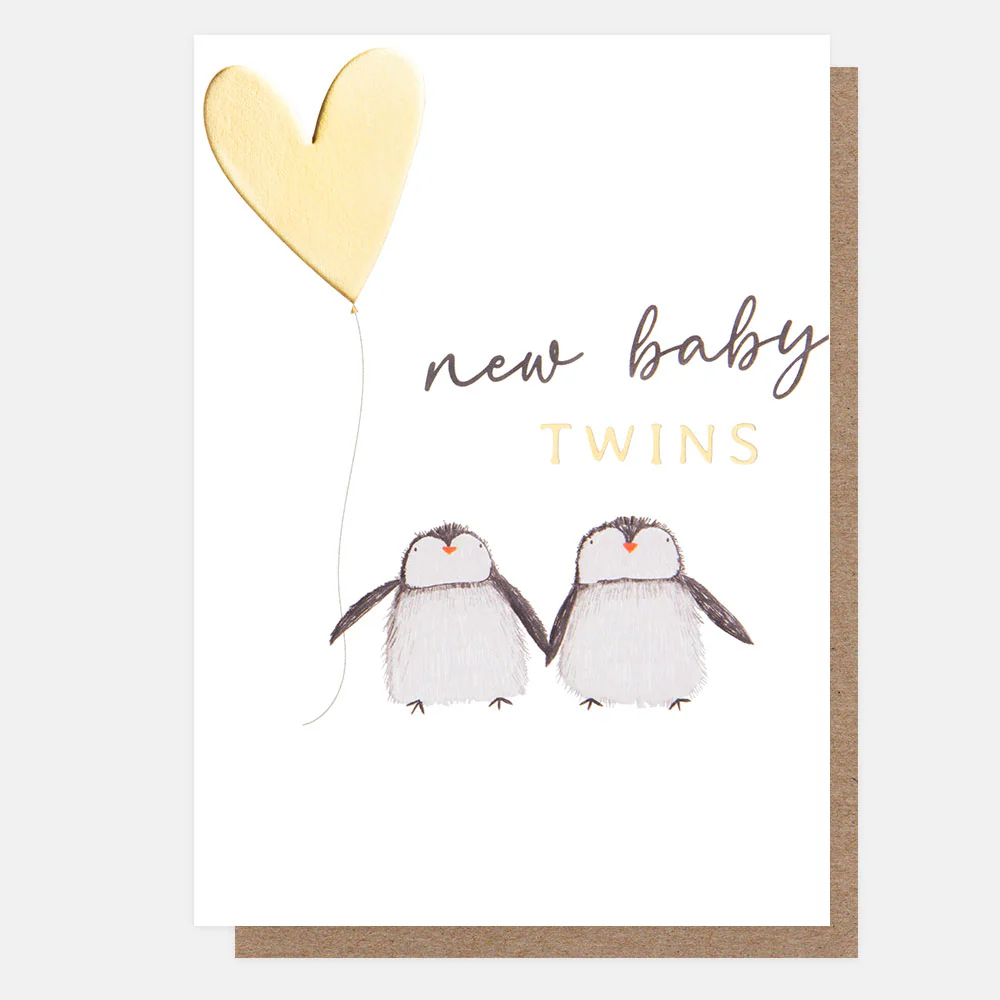 Penguins & Balloon New Baby Twins Card