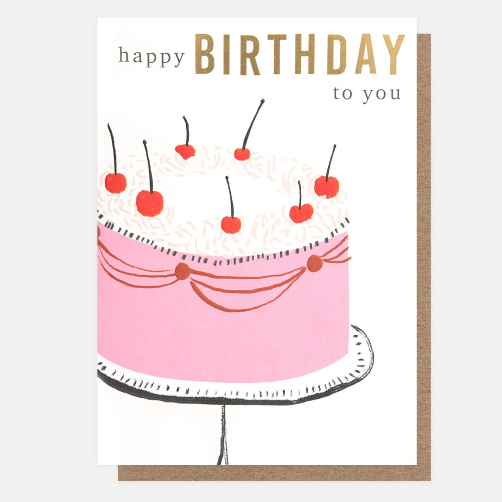 Pink Cake & Cherries Birthday Card