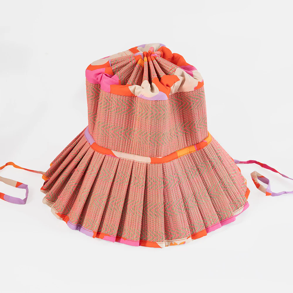 Pink Chevron Straw Capri Pleated Hat - Image 2