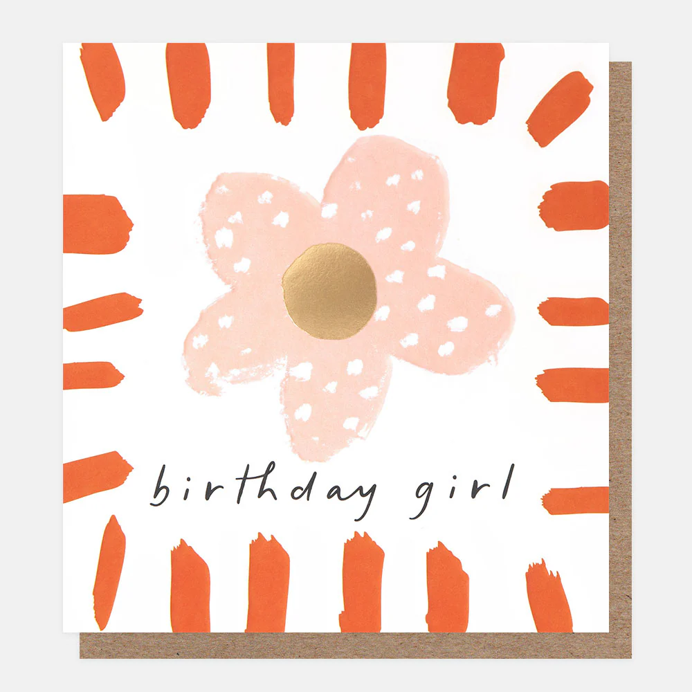 Pink Flower & Brushstrokes Birthday Girl Card