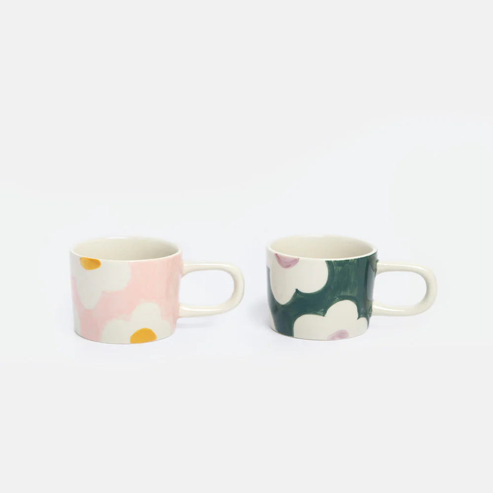 Pink/Green Flower Set of 2 Espresso Cups