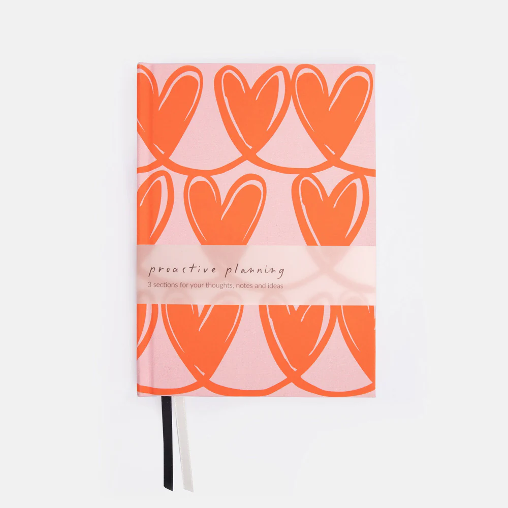 Pink Looped Hearts 3 Section A5 Hardback Notebook