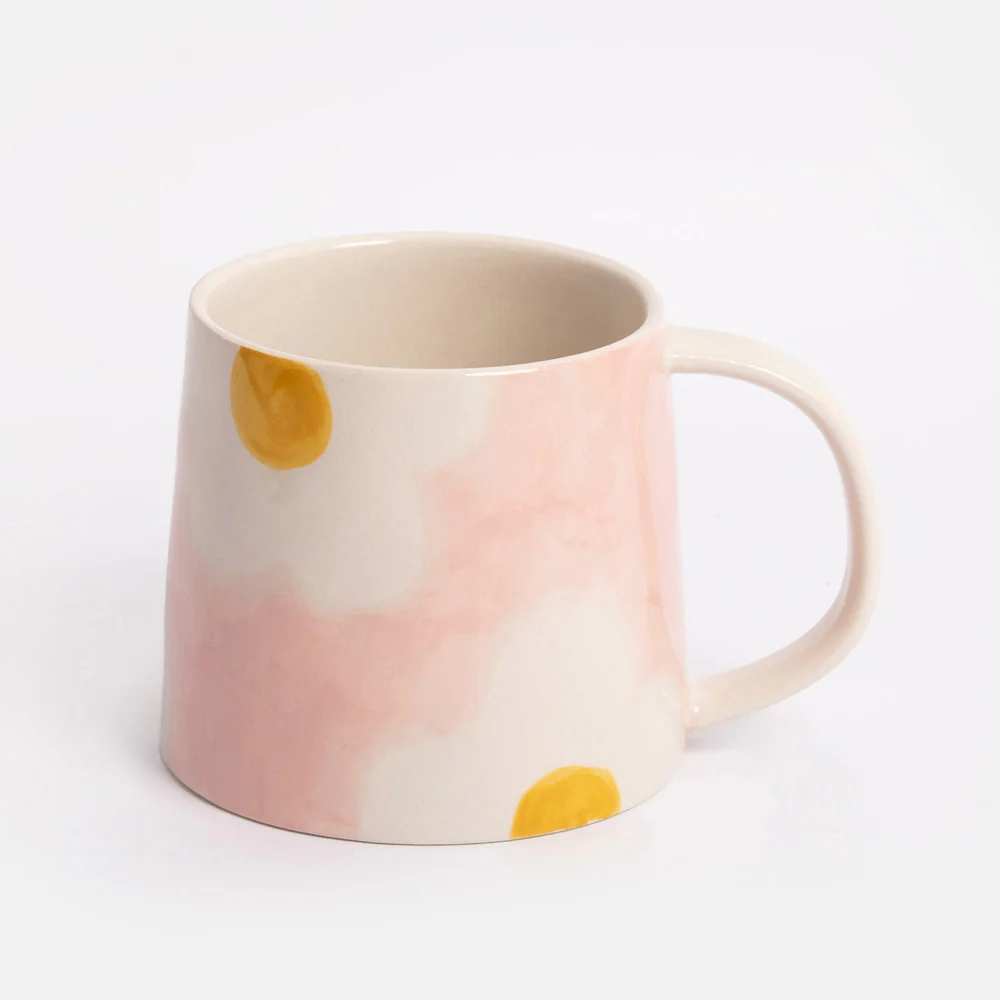 Pink/Mustard Flower Large Ceramic Mug