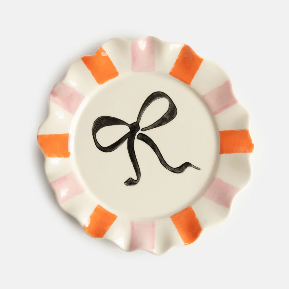 Pink/Orange Bow Hand Painted Ceramic Plate