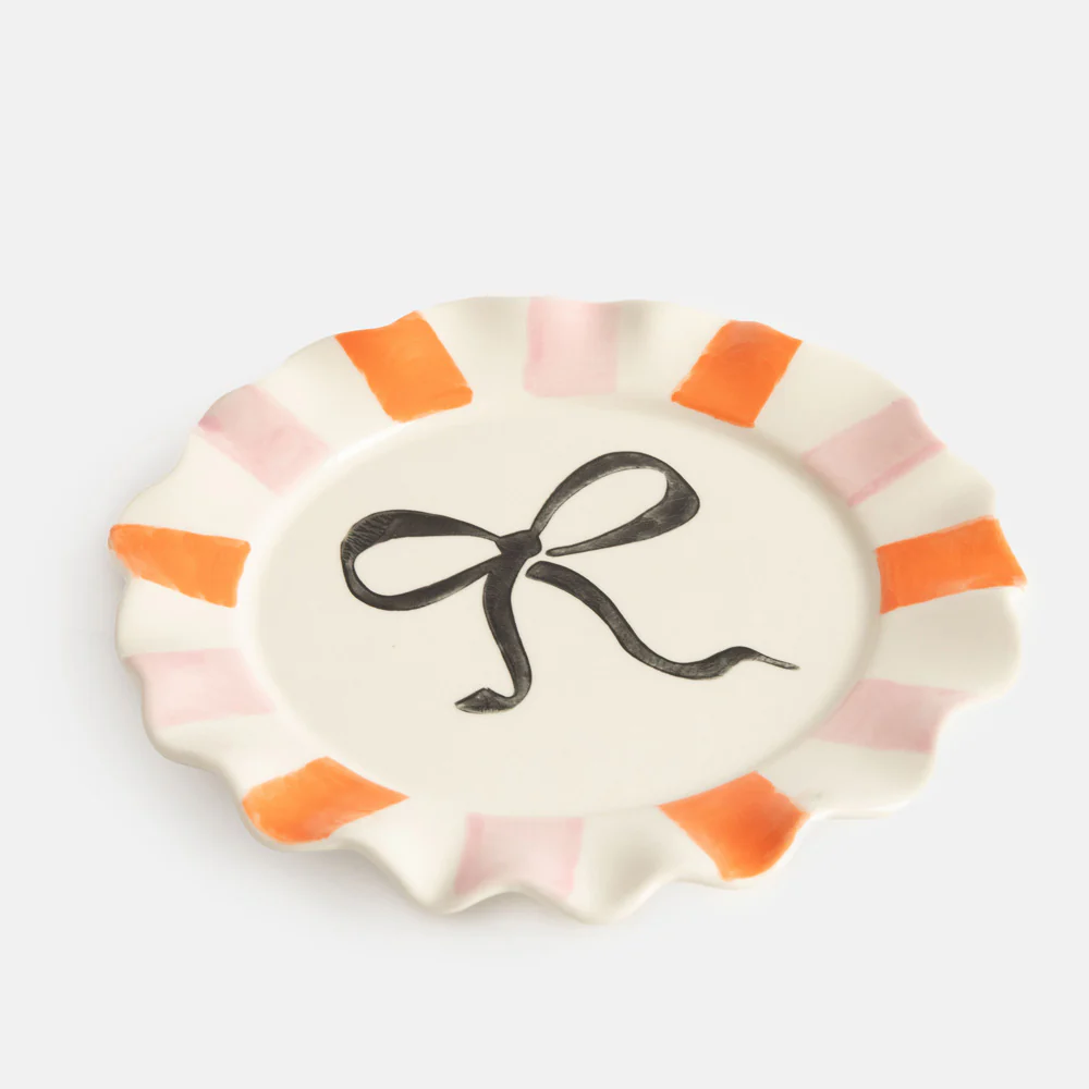 Pink/Orange Bow Hand Painted Ceramic Plate - Image 2