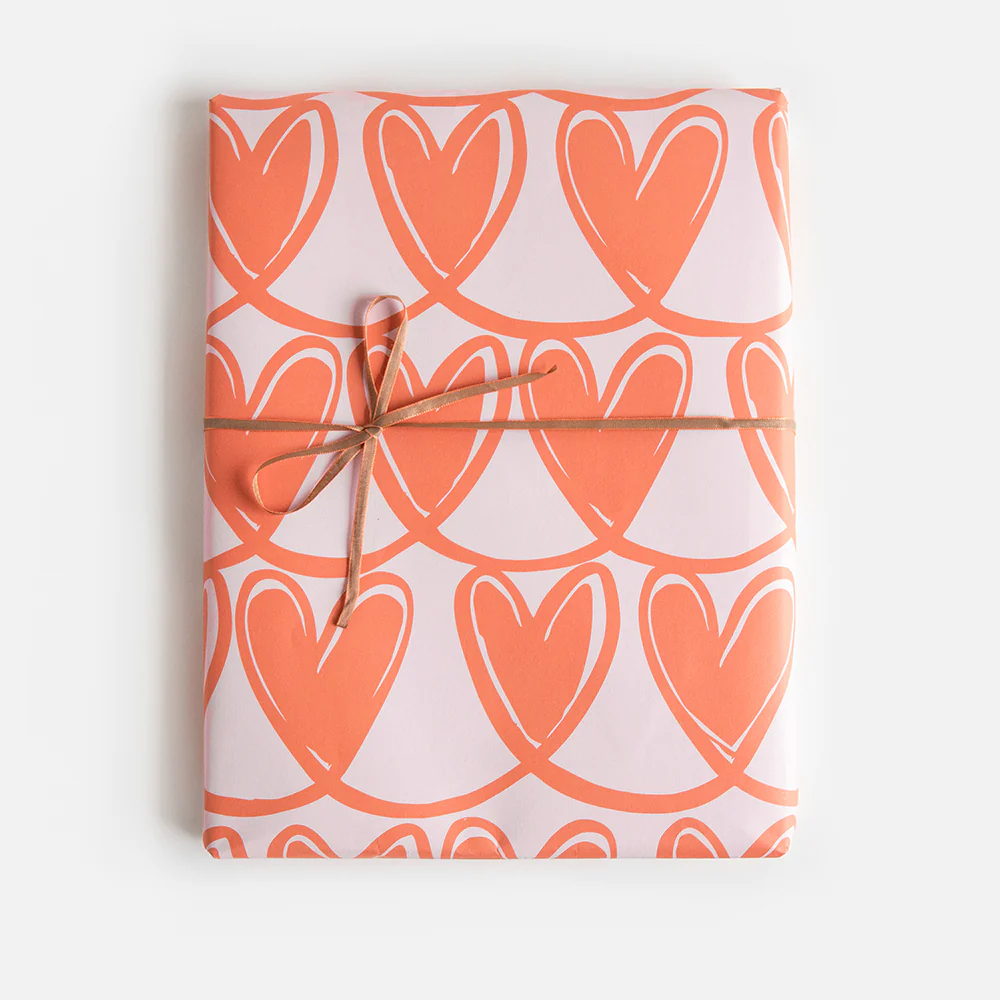 Pink/Orange Looped Hearts Wrapping Paper