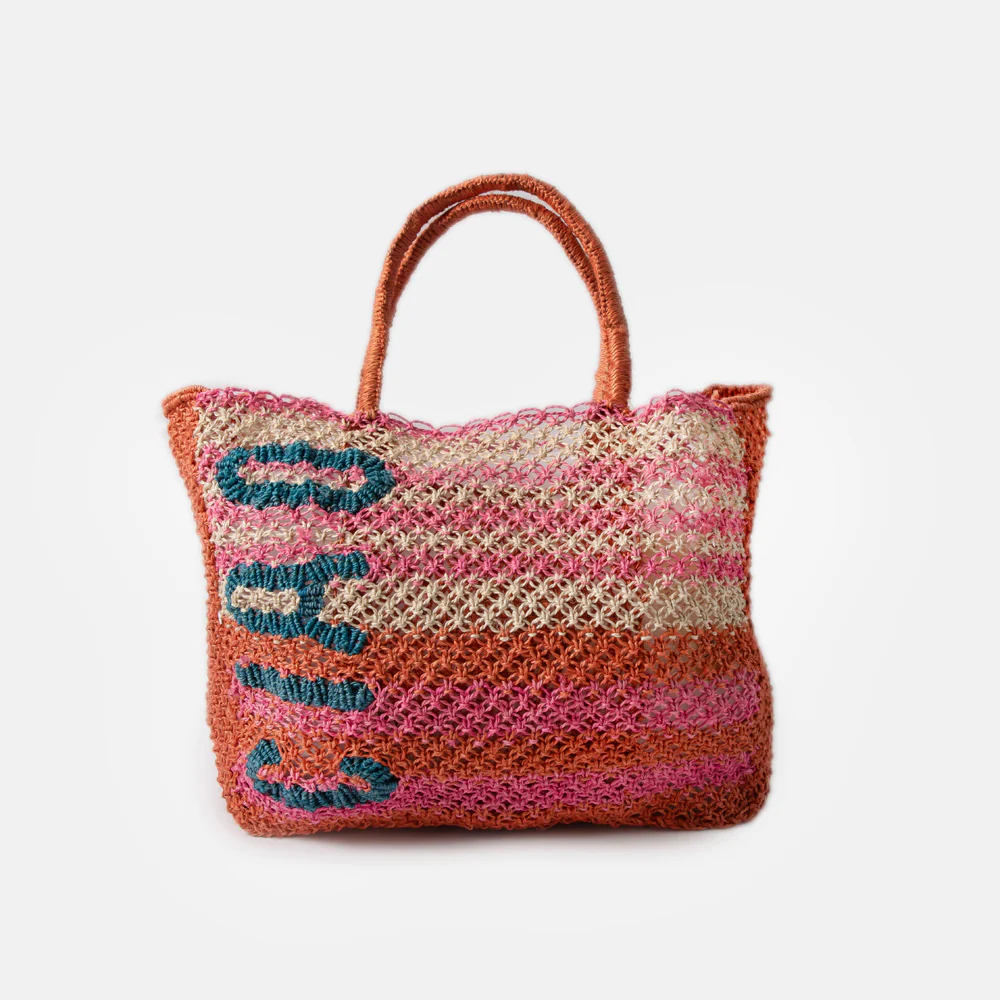 Pink/Orange Stripe Ciao Jute Shopper Bag