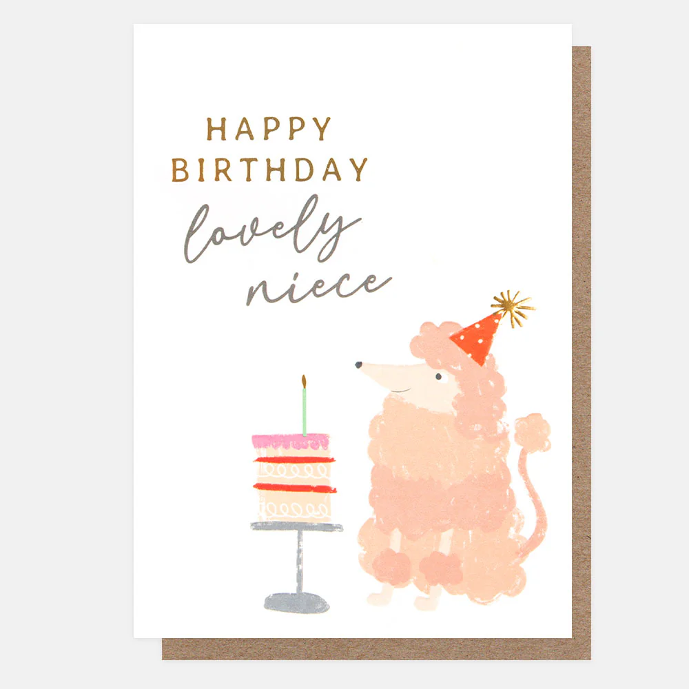Poodle & Cake Birthday Card For Niece