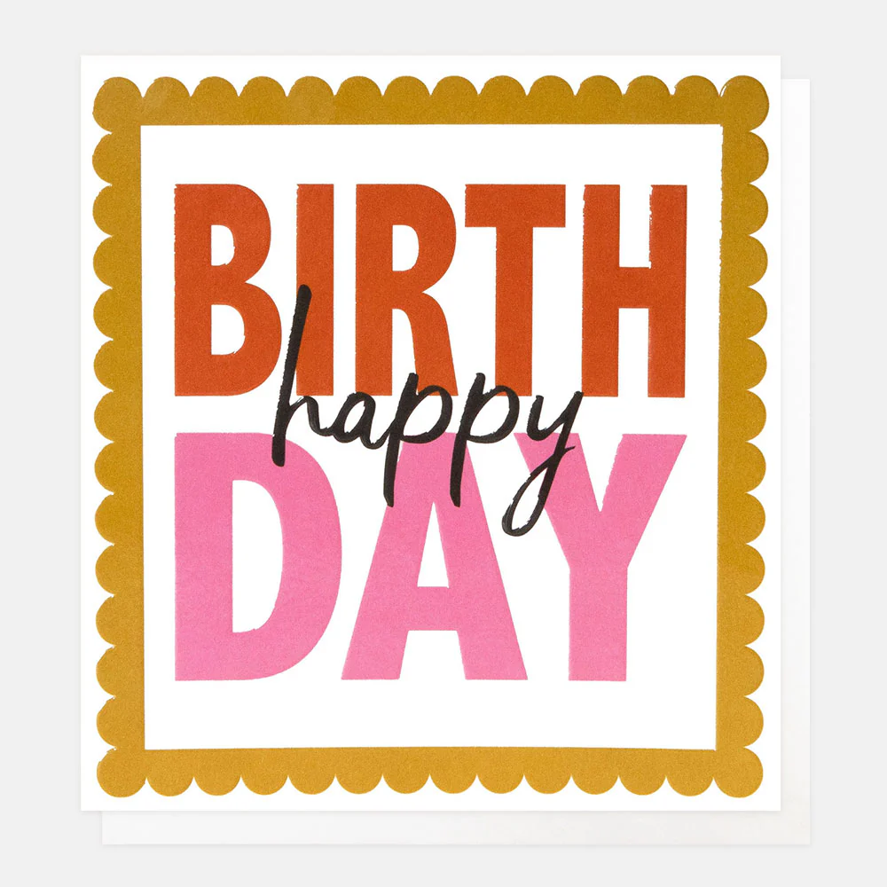 Red/Pink Text Scallop Border Birthday Card