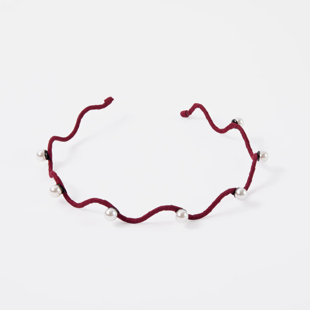 Red Wavy Pearls Thin Headband