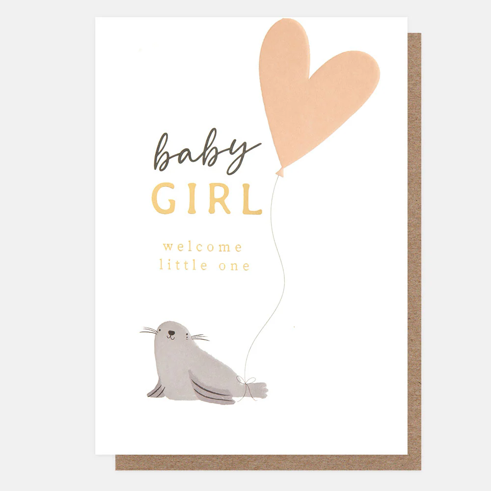 Seal & Heart Balloon New Baby Girl Card