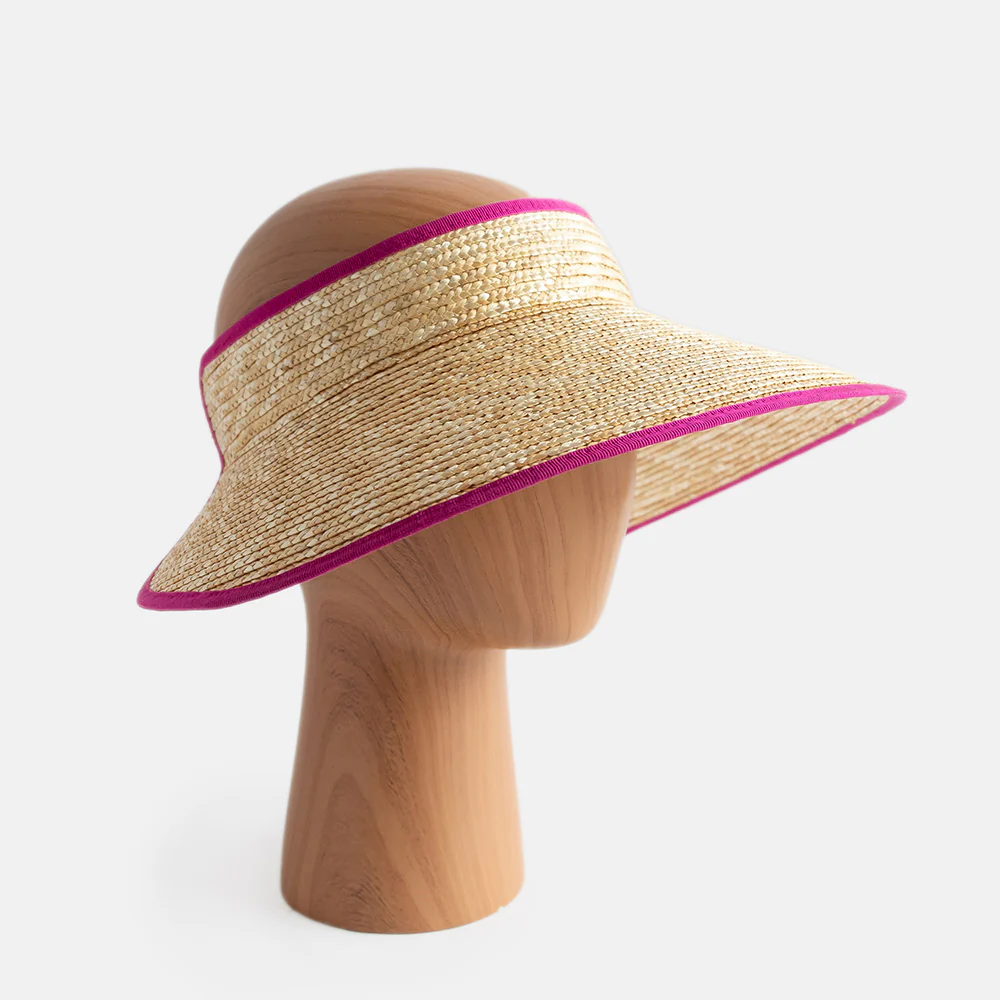 Straw Visor With Pink Trim