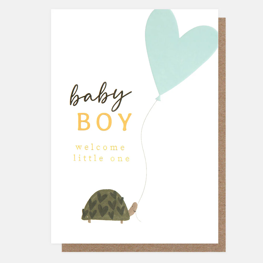 Tortoise & Heart Balloon New Baby Boy Card