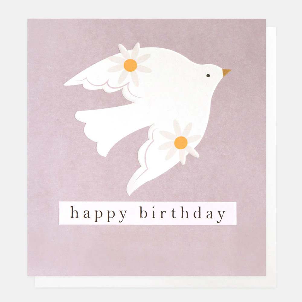 White Bird With Flowers On Lilac Birthday Card
