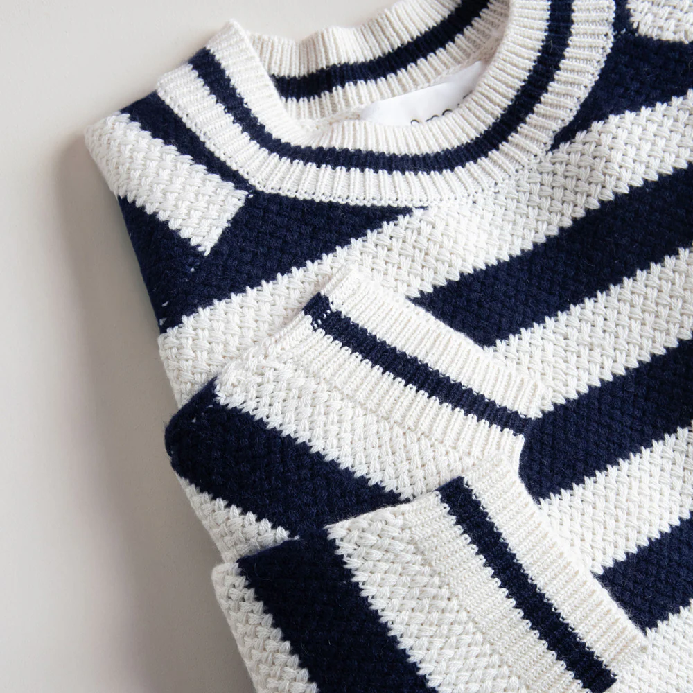 White/Navy Stripe Cotton/Cashmere Jumper - Image 2