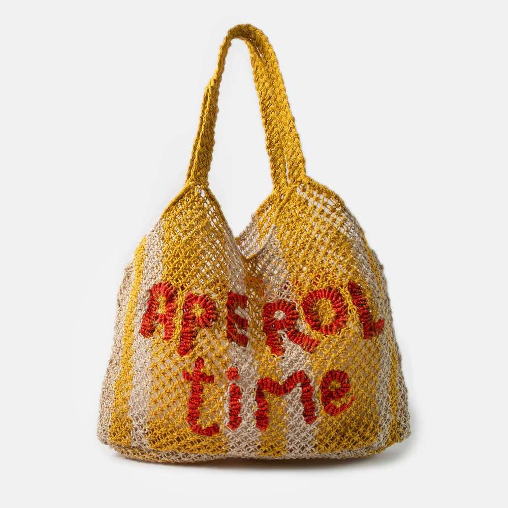Yellow Stripe Aperol Time Jute Shopper Bag